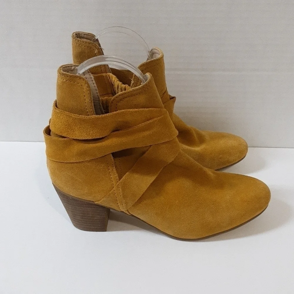 Diba women block ankle boots leather suede 7.5us boho casual mustard Festival